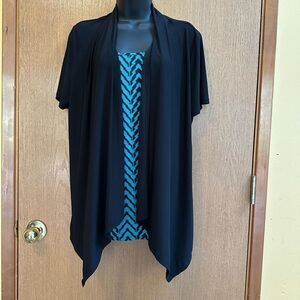 NAIF Short Sleeve 2 layer blouse Turquoise & Black | Women Size XL